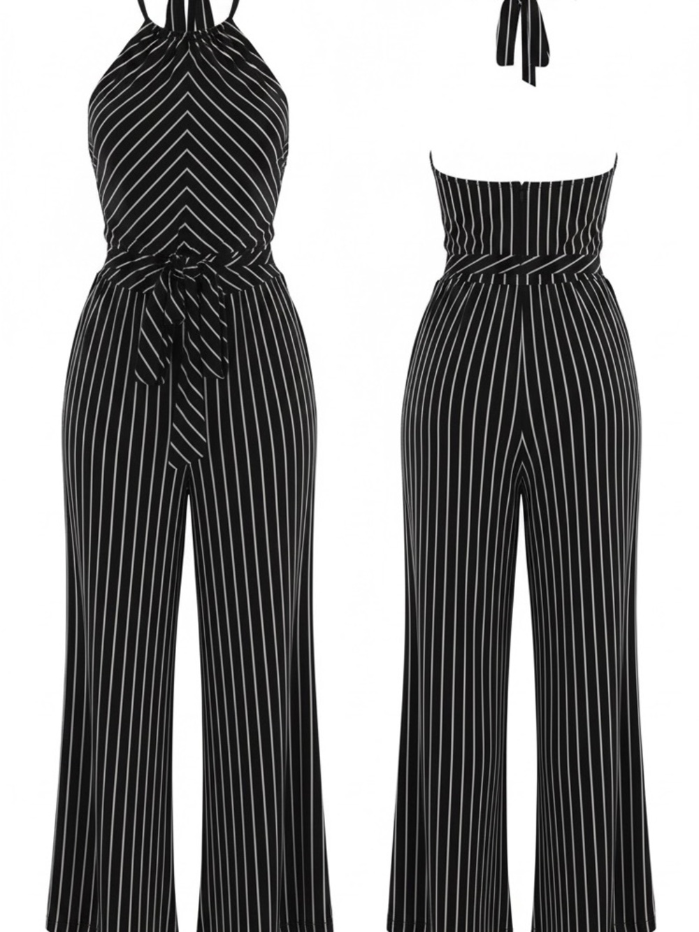 Lauren Ralph Lauren Y2K Striped Halter Wide Leg Jumpsuit Black White .* SIZE M - Picture 7 of 9